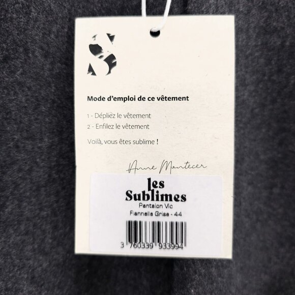 NWT LES SUBLIMES Gray Pleated VIC Flannel Pants Palazzo Wide Leg Size 44 - Picture 6 of 9